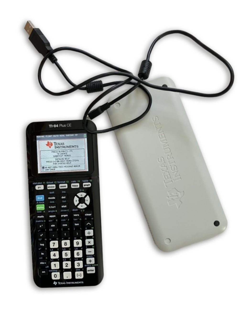 Texas Instruments TI-84 Plus CE Graphing Calculator in Black w/ Gray Cover Cord